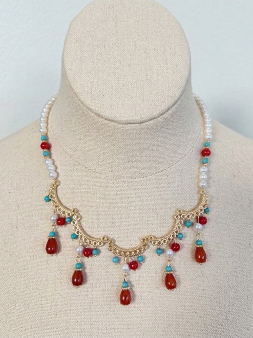 Filigree Multi-Bead Drop Necklace